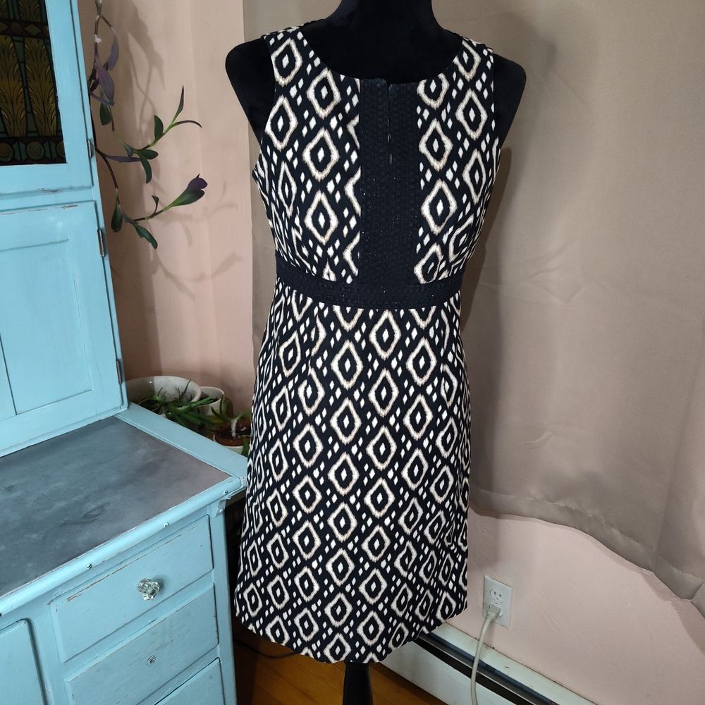 Petite Sophisticate Dress Womens 6P Black & Tan Sheath Sleeveless Career Office